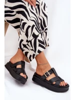 Dámské Pantofle Na Platformě S Pásky A Sponou Černé Elimessa