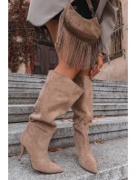 Nafukovací dámské kozačky na podpatku z eko semiše béžové Noretta