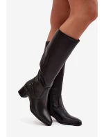 Kožené zateplené dámské kozačky na podpatku Maciejka A7165-01 Černé Kožené zateplené dámské kozačky na podpatku Maciejka A7165-01 Černé