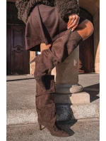 Dámské zateplené kozačky na jehlovém podpatku Mavella – čokoládové, eko semiš