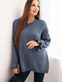Dámský svetr s přídavkem mohairu a vlny volného střihu jeansový
