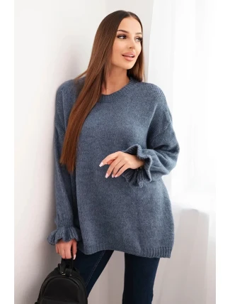Dámský svetr s přídavkem mohairu a vlny volného střihu jeansový