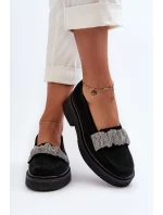 Zazoo 3419 Dámské semišové mokasíny s ozdobným páskem Černé