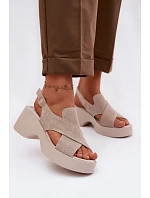 Kožené dámské sandály na platformě S.Barski LR61-7005 Béžové Kožené dámské sandály na platformě S.Barski LR61-7005 Béžové