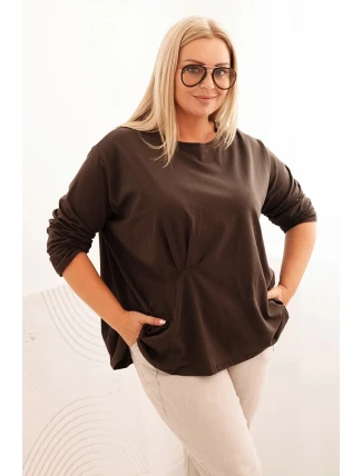 Dámská blůza Plus Size s bavlnou, kapsou a ohrnutým rukávem kiwi