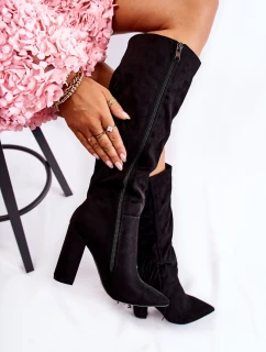 semišové kozačky s třásněmi Černé Avilla