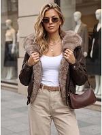 Dámská zimní kožená bunda s kožešinou, hnědá, FashionStreet TY5976 Dámská zimní kožená bunda s kožešinou, hnědá, FashionStreet TY5976