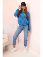 Dámská mikina s potiskem a kulatým výstřihem chrpově modrá