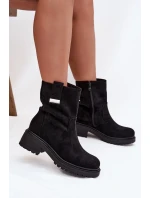 Zateplené dámské kotníkové boty na nízkém podpatku černé Mirellea