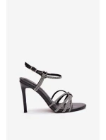 Dámské sandály na podpatku s pásky a cínky Černé Tanelle