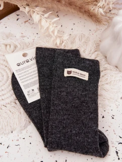 Dámské teplé vlněné ponožky s nášivkou – tmavě šedé