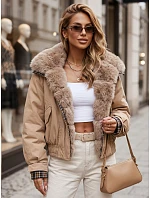 Krátká dámská bunda s odnímatelnou kožešinou, béžová, FashionStreet TY5838 Krátká dámská bunda s odnímatelnou kožešinou, béžová, FashionStreet TY5838