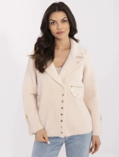 Světle béžová krátká vlněná bunda typu alpaka (250)