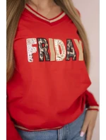 Dámská mikina s flitrovým nápisem červený