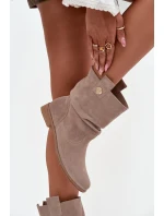 Kožené semišové dámské kotníky s řasením s vyhříváním Zazoo 4210 béžové