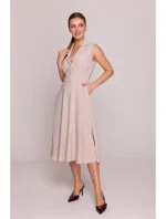 S409 Košilové šaty ve fitted střihu - béžové