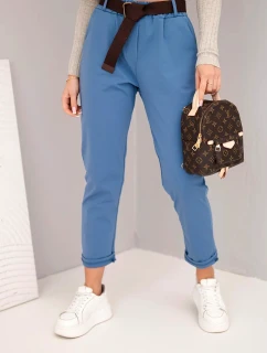 Dámské bavlněné kalhoty s páskem a ohrnutými nohavicemi jeansové