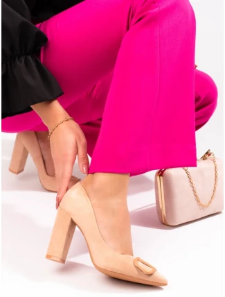 Výborné dámské lodičky hnědé na širokém podpatku Výborné dámské lodičky hnědé na širokém podpatku