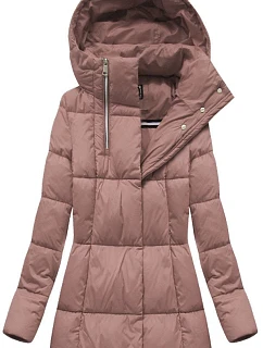 Dámská krátká zimní bunda se zipy starorůžová (7750)