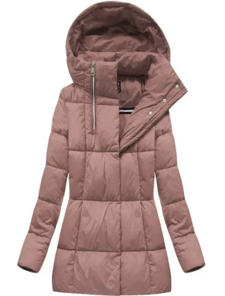 Krátká dámská zimní bunda ve starorůžové barvě se zipy (7750) Krátká dámská zimní bunda ve starorůžové barvě se zipy (7750)