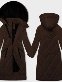 Zimowa długa kurtka damska czekoladowa (5M3168-158)