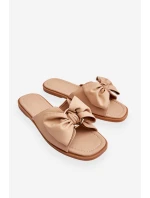 Dámské kožené pantofle s mašlí Béžové Becky