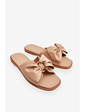 Dámské kožené pantofle s mašlí Béžové Becky