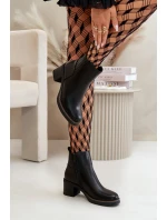 Zateplené dámské boty na podpatku eko kůže černé Irittes