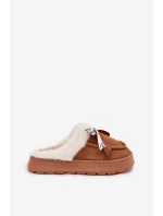 Dámské pantofle s kožíškem a mašlí Fenella – hnědé