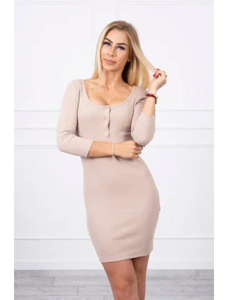 Šaty s výstřihem na knoflíky béžové Šaty s výstřihem na knoflíky béžové