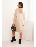 Dámská bavlněná šatovka s kapucí zateplená béžová