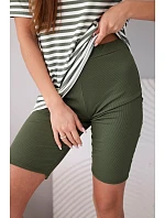 Dámský viskózový pruhovaný komplet s krátkým rukávem a kraťasy khaki Dámský viskózový pruhovaný komplet s krátkým rukávem a kraťasy khaki