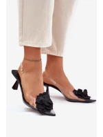 Průhledné Sandály Na Podpatku S Ozdobným Květinou Černé Risalie