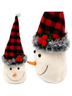DEKORATIVNÍ SNĚHULÁK 20CM S ČERVENOČERNOU KOSTKOVANOU ČEPICÍ