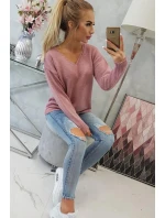 Svetr s výstřihem do V tmavě růžový