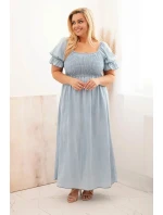 Dámské šaty plus size s krátkým rukávem a řasením z tencelu maxi světle džínová