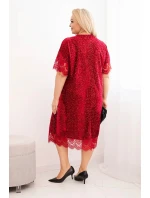 Dámská Plus Size šaty s flitry a krajkovým zakončením bordová