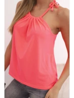 Dámská bavlněná tílko s vázáním u krku růžový neon