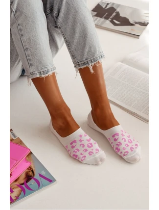 Dámské Ponožky Microstopky Bavlna Panterka Bílá-Růžová