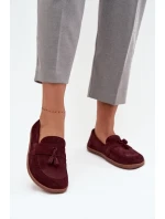 Kožené semišové mokasíny typu barefoot Zazoo – bordó