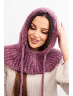 Dámská čepice s kapucí z jemným vzorem se šňůrkami fialový