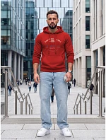 Pánská mikina s kapucí a kapsou na hrudi s potiskem, červená, FashionStreet NX5150BX Pánská mikina s kapucí a kapsou na hrudi s potiskem, červená, FashionStreet NX5150BX