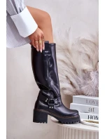 Kožené dámské holínky nad kolena černé Lewski 3432