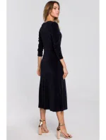 M557 Sametové midi šaty s nabíranými rukávy - tmavě modré