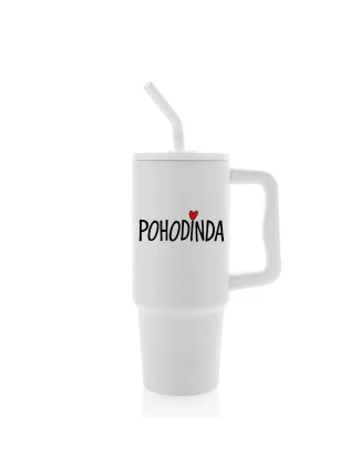 POHODINDA - bílá cestovní termoska s barevným víčkem 900 ml