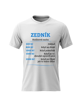 Pánské bavlněné tričko s potiskem - HODINOVÁ SAZBA - ZEDNÍK - bílé