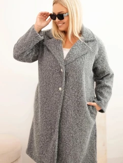 Dámský kabát Plus Size s vlnou a velkým límcem šedý