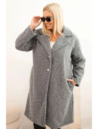 Dámský kabát Plus Size s vlnou a velkým límcem šedý Dámský kabát Plus Size s vlnou a velkým límcem šedý