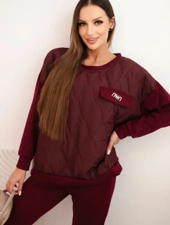 Dámský souprava z viskózy s prošívanou mikinou a kalhotami švestkový