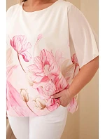 Dámská halenka Plus Size s květinovým potiskem a volným rukávem růžová Dámská halenka Plus Size s květinovým potiskem a volným rukávem růžová